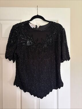 Embellished Black Beaded Women's Blouse - Evening Top